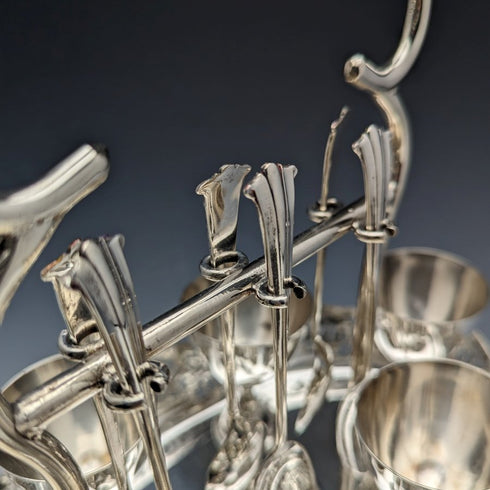 British antique silver plated egg stand set of 6 with rack